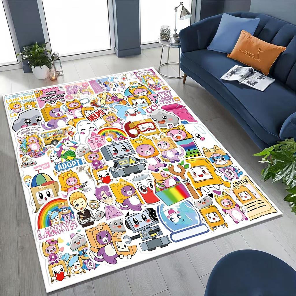 Tappeto Cartoon Lankybox Carino Foxy Boxy Rocky per Camera da Letto Soggiorno Divano Casa Zerbino Decorazione, Tappetino Pavimento Grande Antiscivolo per Bambini