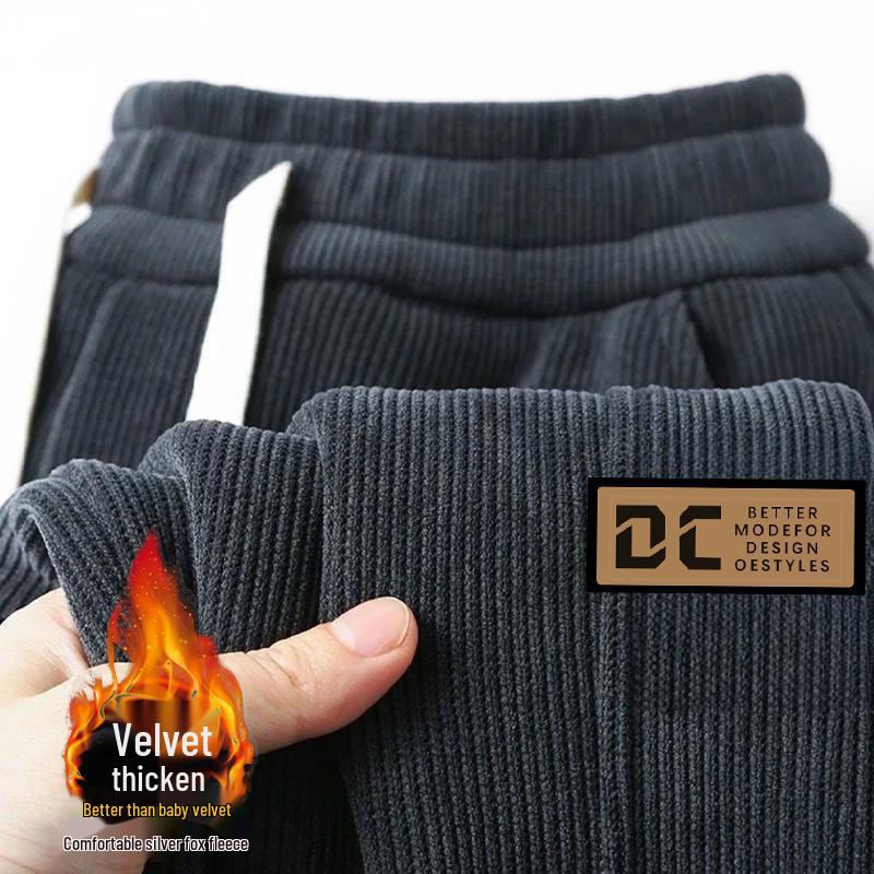 

Men s Plus Size Velvet Thickened Corduroy Loose Cuffed Sweatpants - Winter Korean Style Casual Pants M (for 80-100 kg)