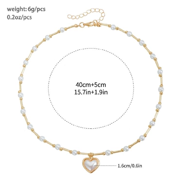 Elegant Heart Shaped Pearls Accent Necklace Versatile Wear Day To Night Adjustable Collarbone Chain Stylish Neckwear