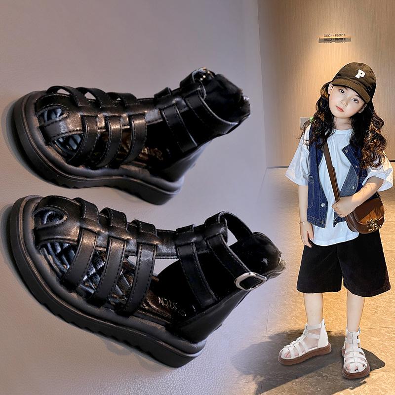 Brytyjski styl sandały dziecięce dziewczęce letnie dziecięce ażurowe buty plażowe modne codzienne dziewczęce wysokie proste rzymianki