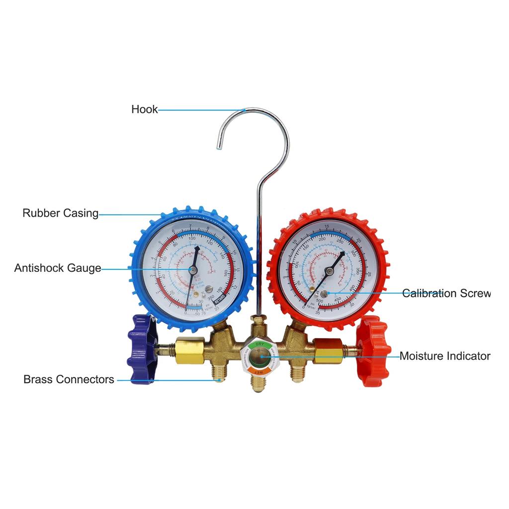 3-way AC manifold meter for car and home air conditioning system, freon charging tool, support R12 R22, R404A, R134A refrigerant