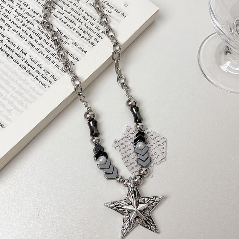 Fashionable Punk Bead Star Pendant Necklace Suitable For Men And Women Retro Creative Ethnic Style Holiday Jewelry Gift