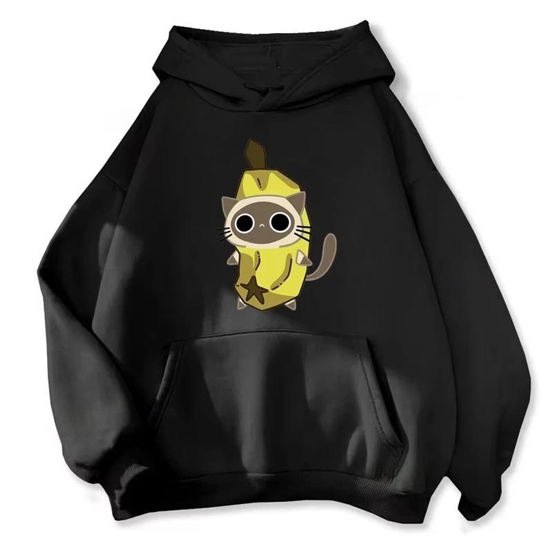 Autumn and Winter Funny Banana Cat Print Cotton Hoodie Sweatshirt Streetwear Autumn Winter Jumper
