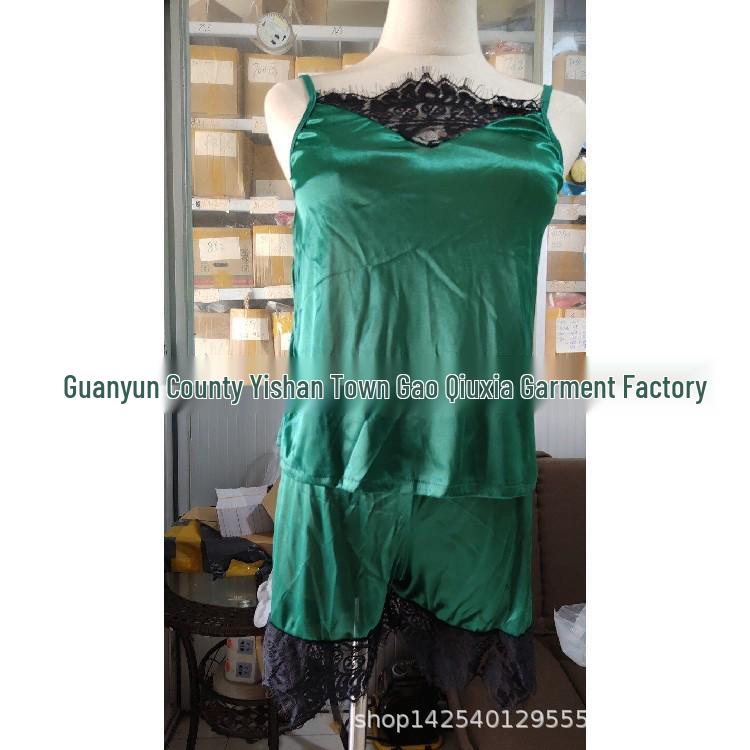 

Европейский и американский кружевной пижамный комплект нижнего белья - Двухпредметный XXXL зелёный