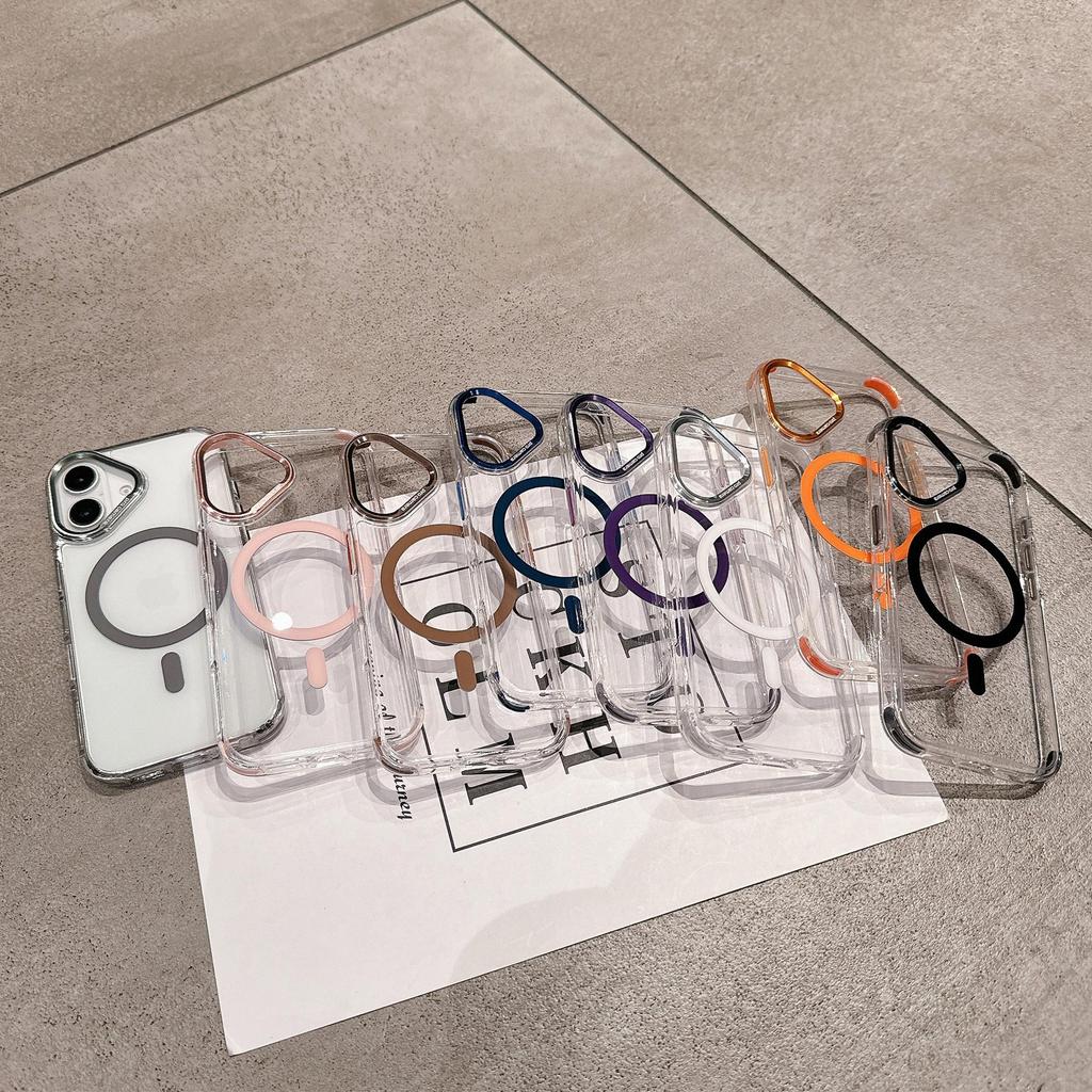 Crystal Color Magnetic Phone Case for Apple 17 Pro Max with Trendy Metal Lens Frame and Large Hole
