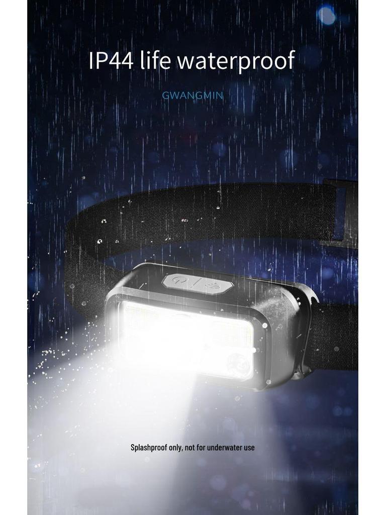 USB Rechargeable LED Headlamp with Wave Sensor for Running and Fishing