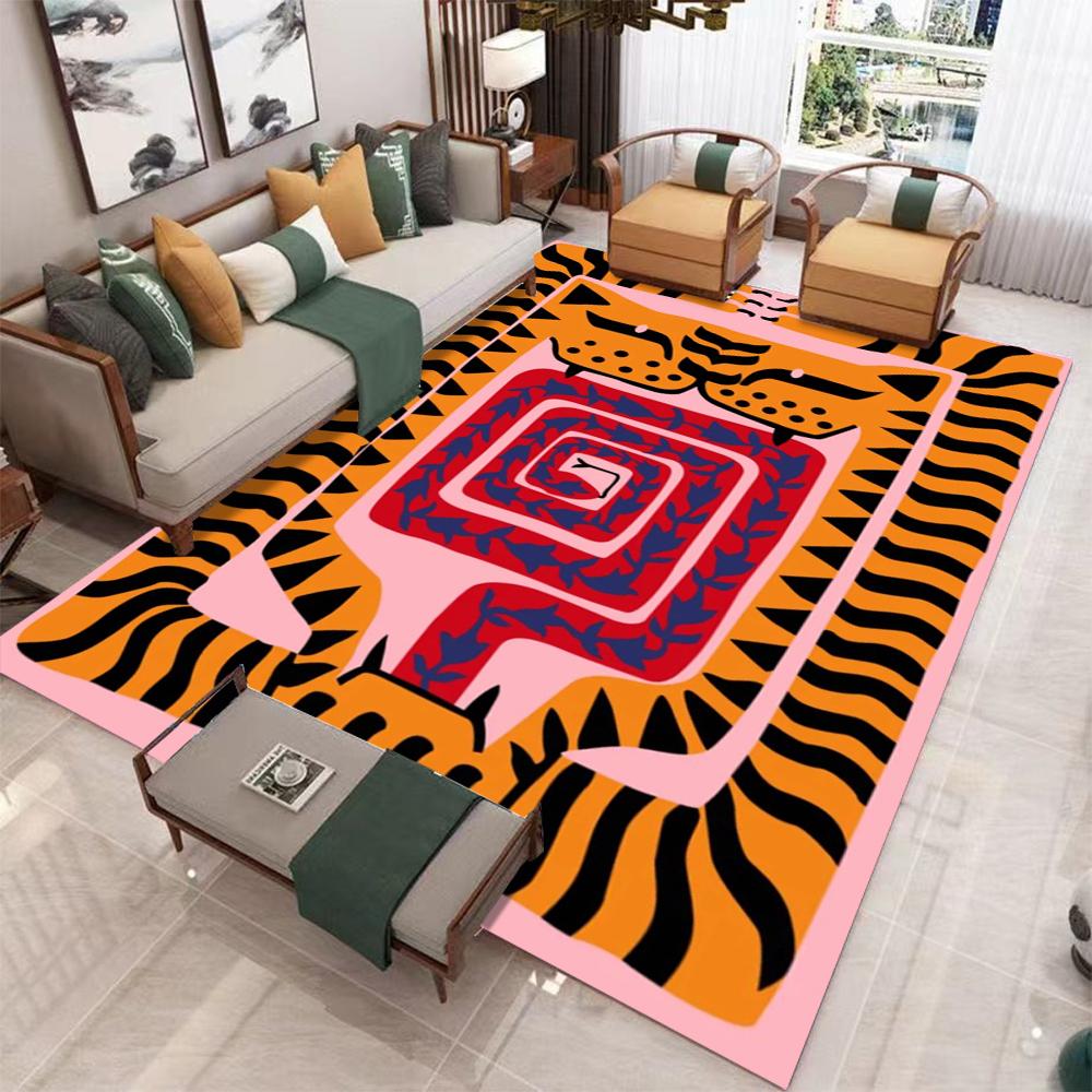 Large Realistic Tiger Floral Pattern Blue Living Room Carpet Decorative Indoor Area Rug Fit Gray Sofa Window Home Decoration Mat