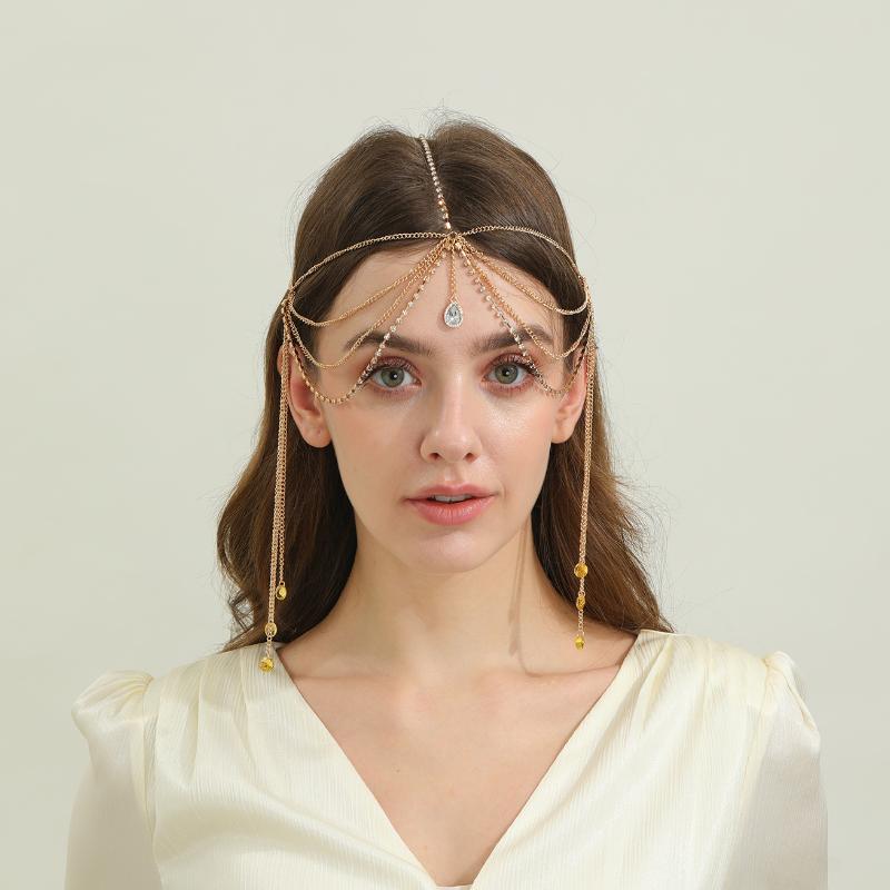 Fashion Bohemia Pearl Sequin Tassels Multi-Layer Hair Chain For Women Bride Rhinestone Forehead Chain Hair Jewelry