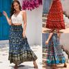Damen Elastischer Bund Maxi-Rock Lockerer Sitz Boho Bedruckter Langer Rock Stufig RAYON 100% Strandurlaub Fließender Midi-Rock