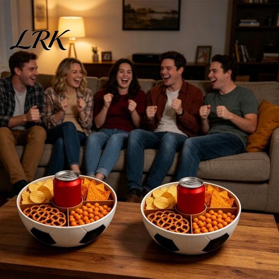 Fußballförmige Servierschale Snackschale mit 5 Fächern, Große Kapazität Food Tray Becherhalter, Obst Süßigkeiten Getränke Organizer Behälter für Fußball