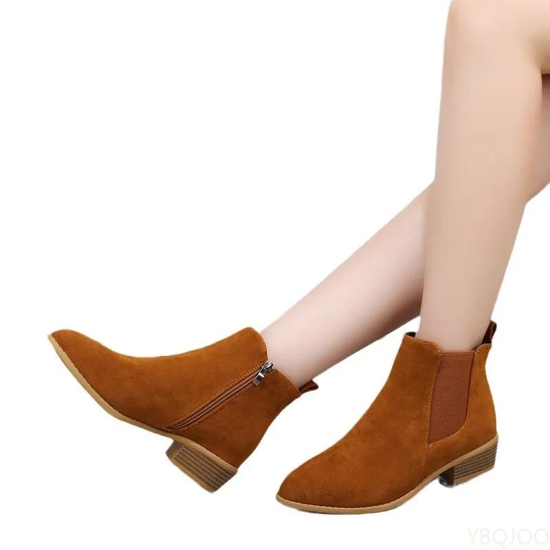 Autumn new fashionable versatile thick heel high-heeled women's boots comfortable round toe side zipper women's boots