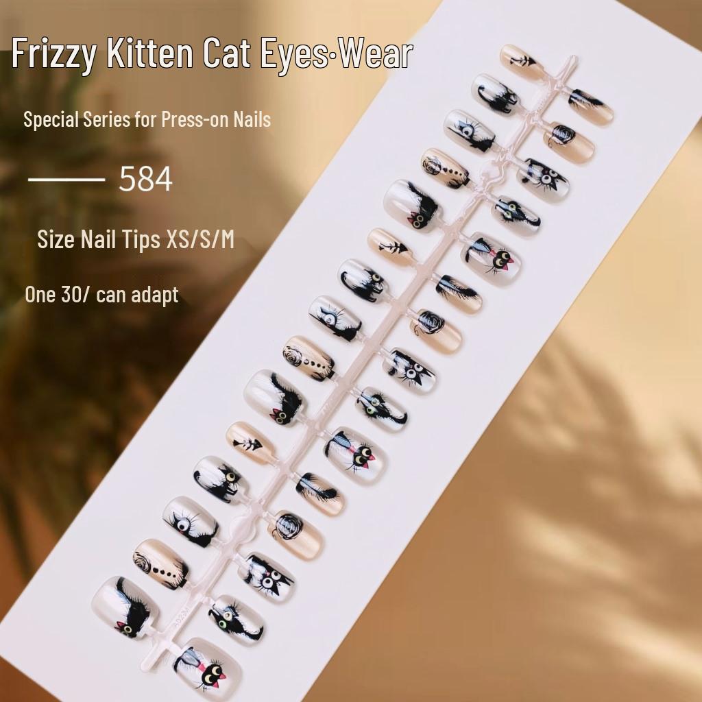 

Пользовательский кошачий глаз котенок нейл-арт: Милый мультяшный набор накладных ногтей