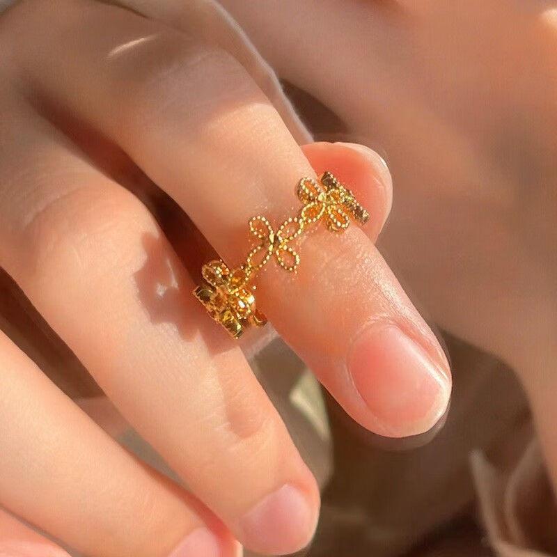 Hollow Flower Opening Ring Simple Daily Versatile Index Finger Ring Light Luxury Ring