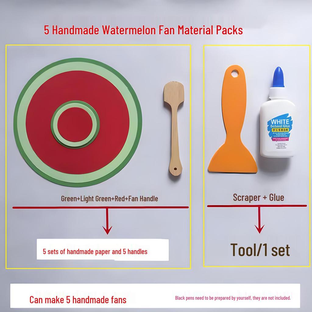 Colored Cardstock DIY Watermelon Cartoon Hand Fan Kit for Kids