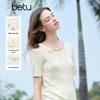 Betu Women's 3D Floral Drawstring Knit Short Sleeve Top