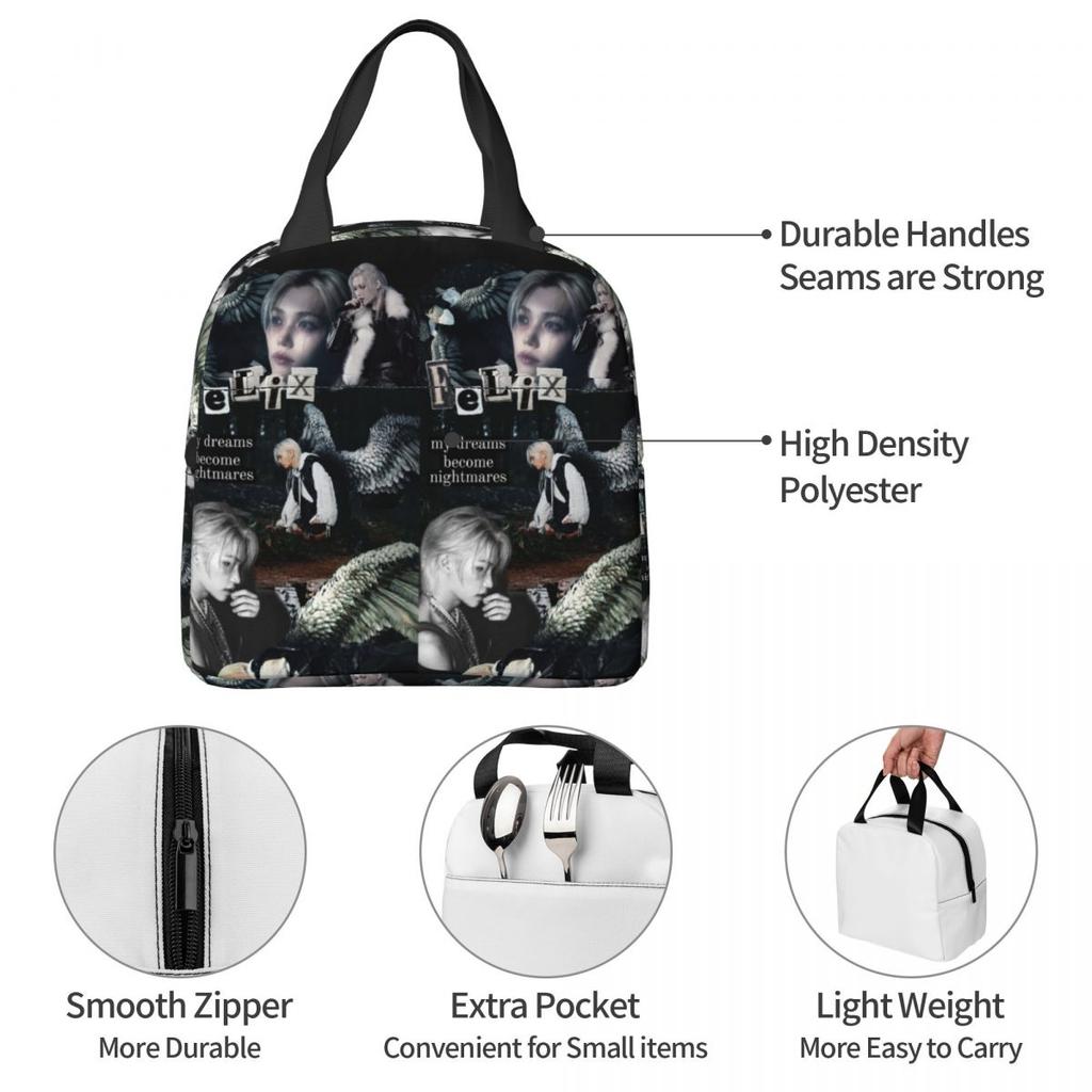 FELIX Korean Kpop Singer Insulated Lunch Bag for Women Office Cooler Thermal Food Box Tote Leakproof Lunch Boxes Container