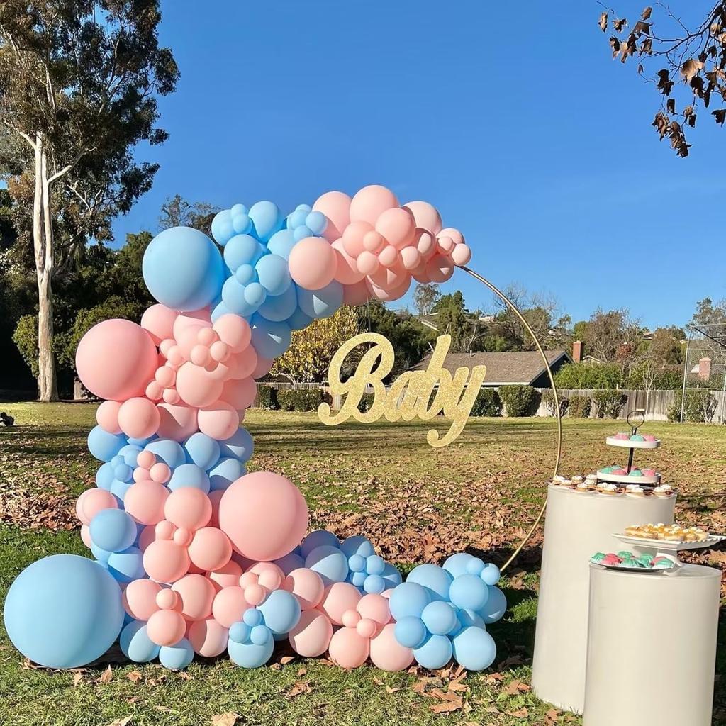 Pink and Blue Balloon Arch Kit, 100pcs Light Blue Macaron Pink Balloon Garland Kit for Gender Reveal, Different Sizes Baby Blue Pastel Pink Balloons