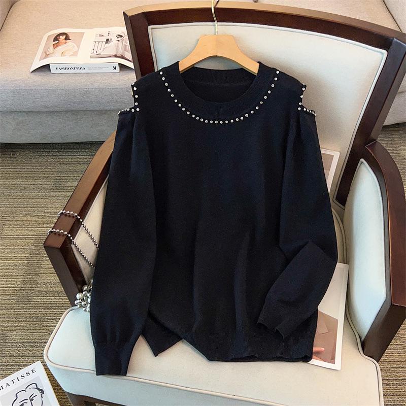 

Plus Size Women s Round Neck Pullover Sweater, Bust 150/160, for 200-350 Jin, Style 8072. 7XL чёрный