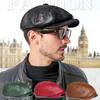 Retro Octagonal Leather Hat Men'S Leather Beret Elegant Fashion Student Tongue Cap Snapback Caps For Men Casual