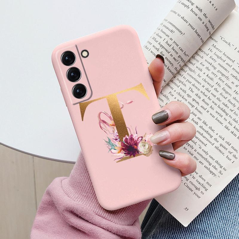For Samsung Galaxy S22 S 22 Plus Case Flower Gold Letter A Z Soft Silicone Phone Cover For Samsung S22 Ultra Bumper S22+ Shell
