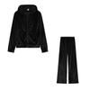 Women Velvet Tracksuit 2 Piece Set Rhinestone Letter Hooded Crop Jacket Long Pants Casual Sport Outfit Autumn Wear
