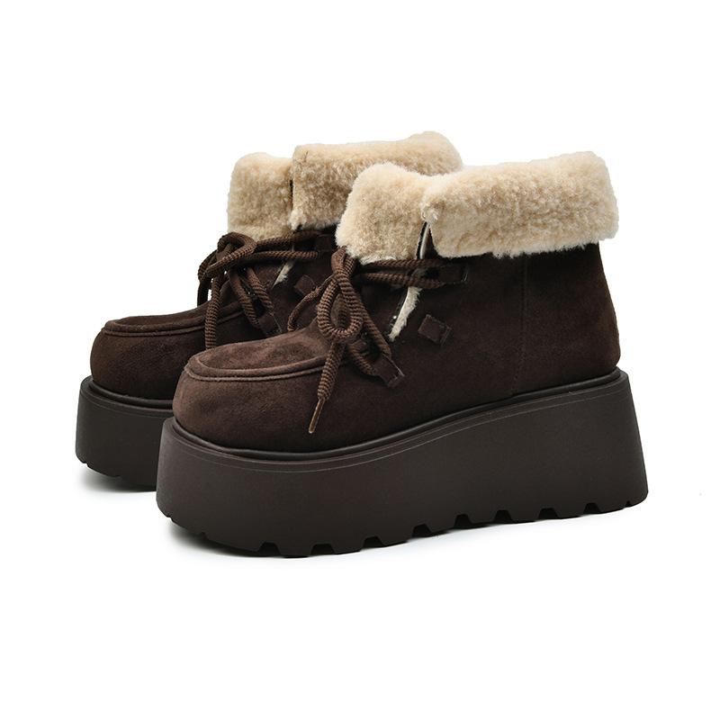 Fleece Thickened Warm Muffin Sole Inner Height-increasing Cotton Shoes 2025 Winter New Versatile Height-increasing Thick-soled Snow Boots for Women