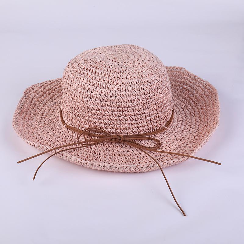 Foldable handmade large edge straw hat women's summer versatile small fresh seaside beach summer sun protection hat