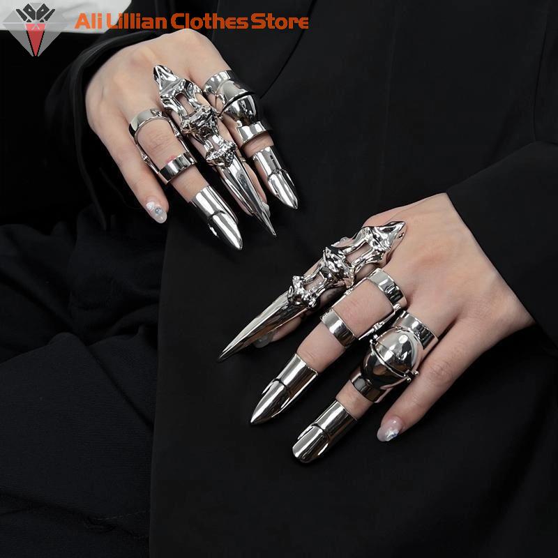 Hot Sale Punk Metal Exoskeleton Index Finger Joint Bone Ring Gothic Rock Machinery Fingertip Ring Long Finger Rings Jewelry Gift