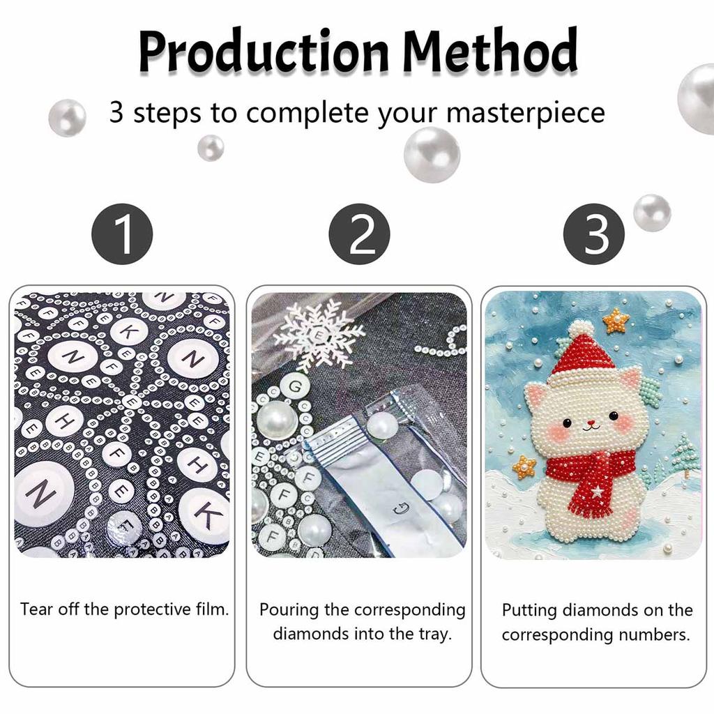 Christmas Pearl Painting Kit Handmade DIY Cute Cat In Scarf Home Decoration Painting