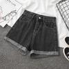 Basic-Baumwoll-Denim-Shorts für Damen, Sommer, hoher Bund mit umgeschlagenen Kanten, Freizeitkleidung