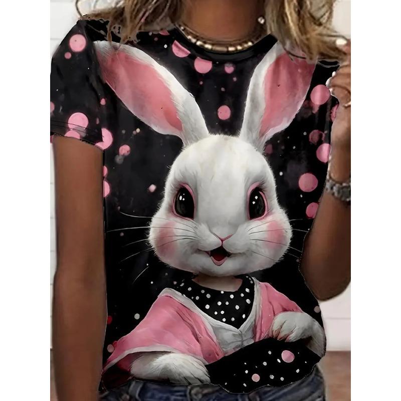 Sommer Rundhals 3D Hasenprint Top Modische Lässige Kurzarm Damen T-Shirts