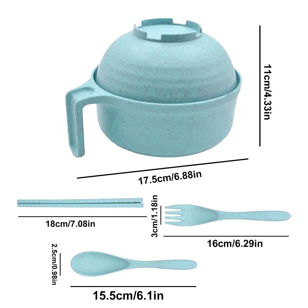 Microwave Ramen Cooker Instant Noodles Bowl with Handle Wheat Straw Tableware with Spoon Chopsticks Fork Dorm Kitchen dinnerware