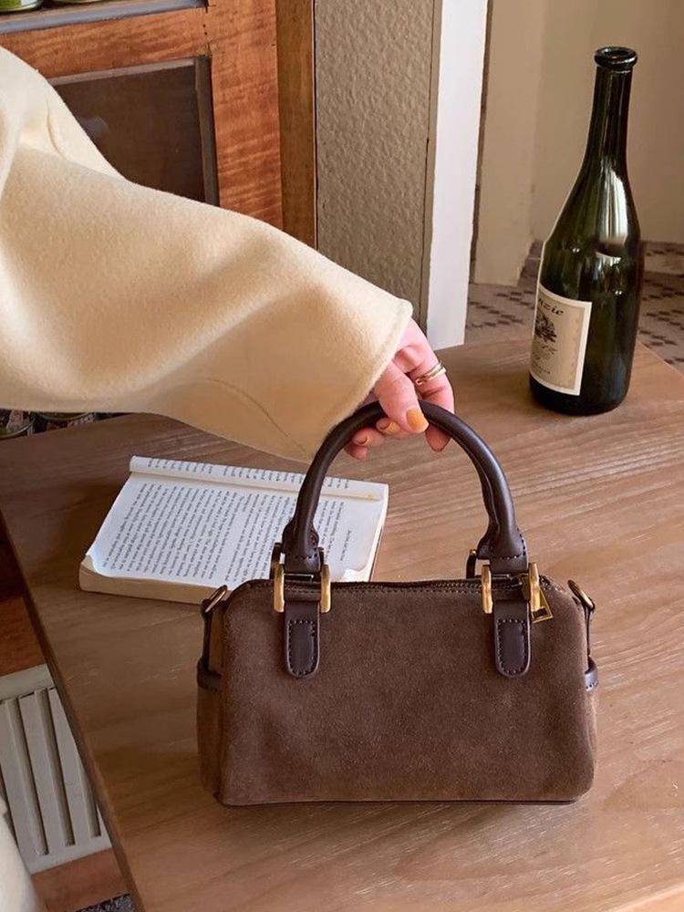 Autumn/Winter Retro Suede Boston Pillow Bag: Versatile Single-Shoulder Crossbody