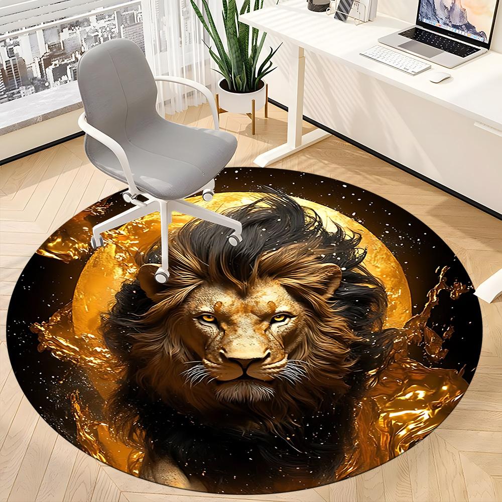 1pc Lion Moon Office Round Area Rug, Indoor Mat Suitable ForOffice, Under Office Chairs Bedroom Living Room Home Decor, Room Deco,  N71