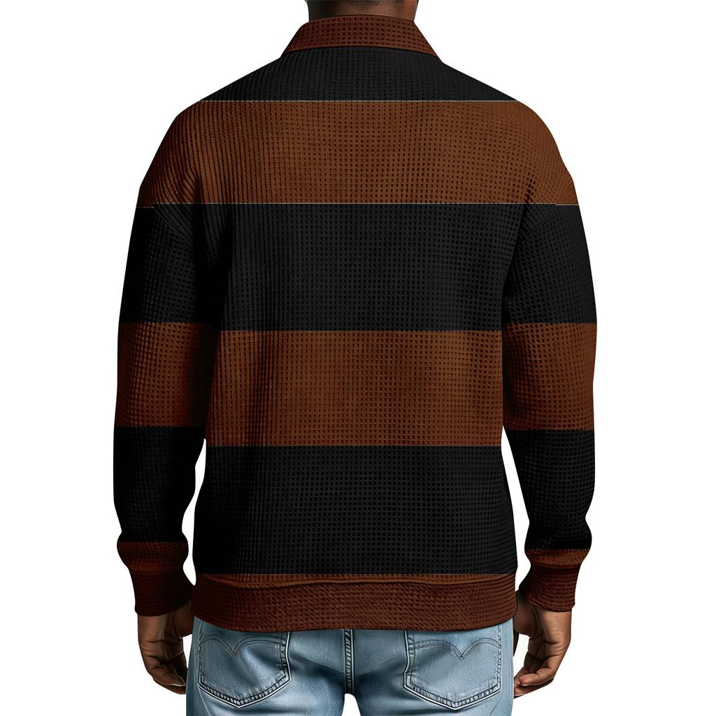 Herren Gestreift Einreihig Langarmhemd Mit Kragen Und Taschen Lässiges Sport T-Shirt