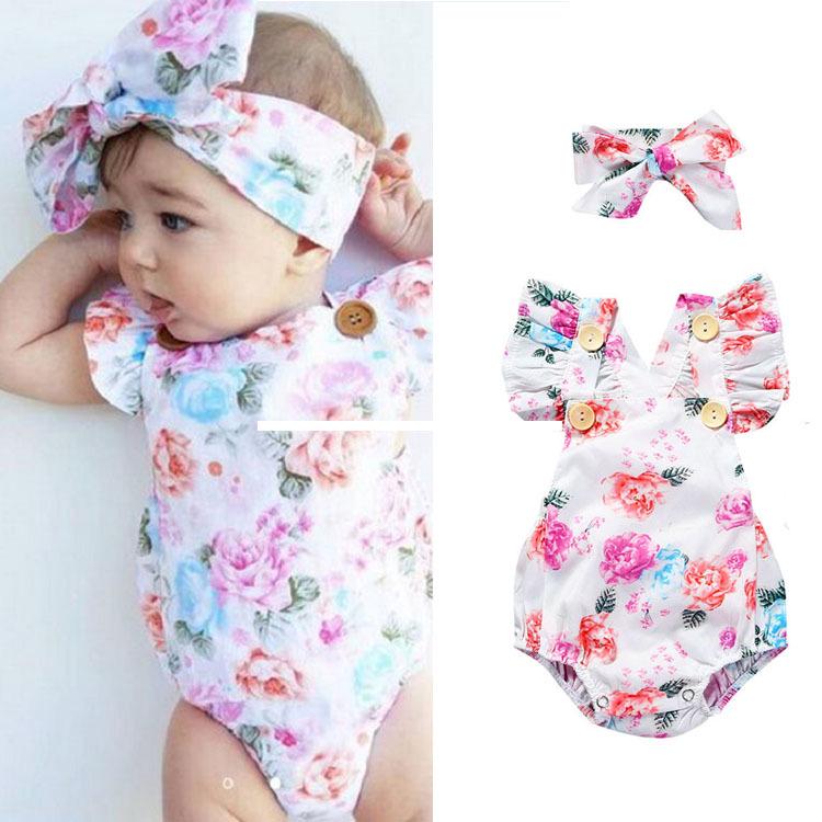 Fashion Sweet Newborn Baby Girl Romper Bodysuit Jumpsuit Clothes Outfits 2PCS Set 0-24M