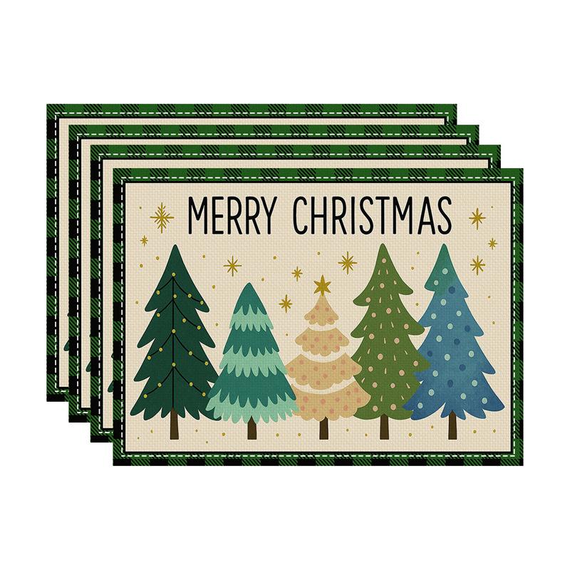New Christmas Faux Linen Heat-Resistant Table Placemats - Rectangular Festive Dining Decor.