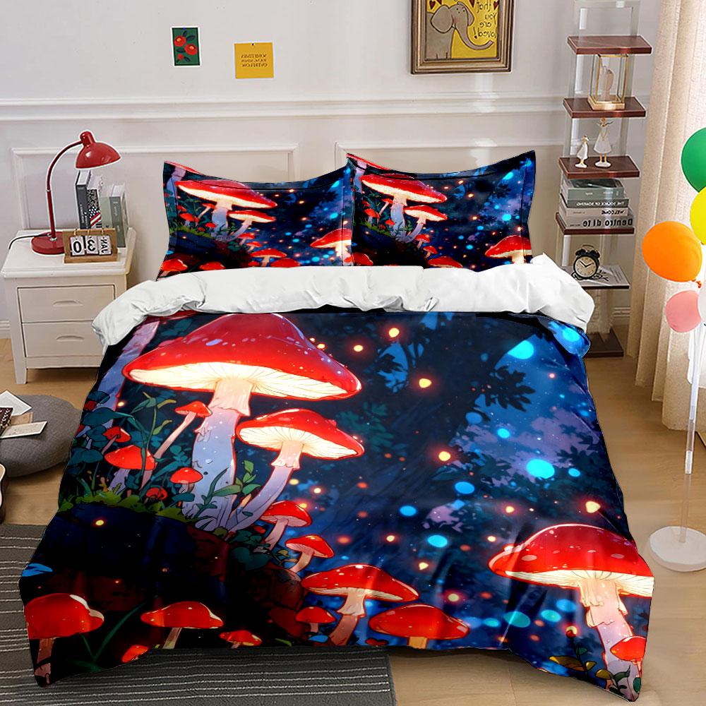 Fairy Forest Mushroom Art Decor Soft Skin-Friendly Bedding Set Includes 1 Duvet Cover And 2 Pillowcase Gift