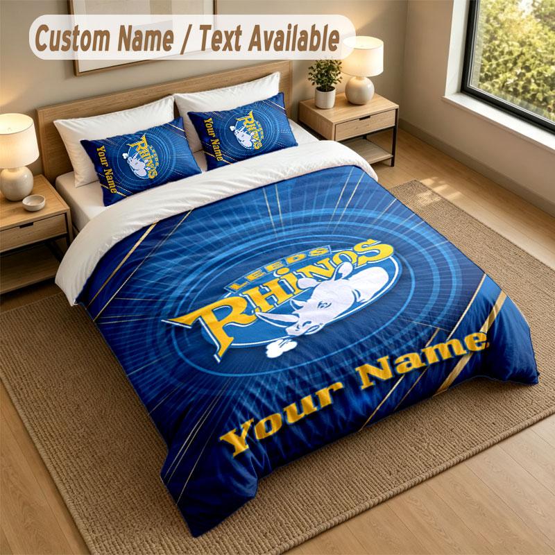 Bedding Set 1 Duvet Cover 2 Pillowcases Leeds Rhinos Print Soft Bed Linen Bedroom Decor
