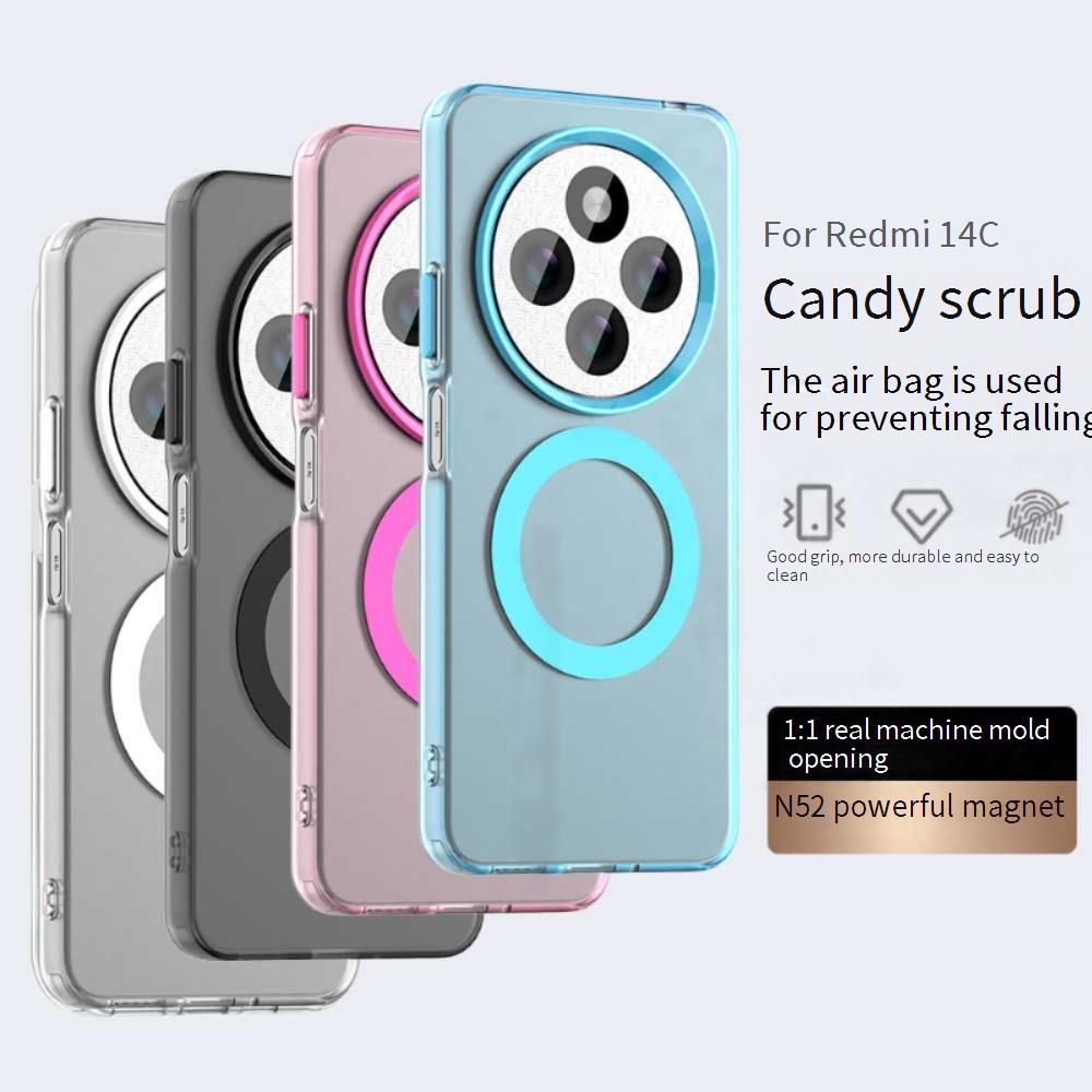 Magsafe Matte Phone Case For Xiaomi Redmi 14C Magnetic Wireless Charging For Xiaomi Redmi 14R Shockproof Back Cover