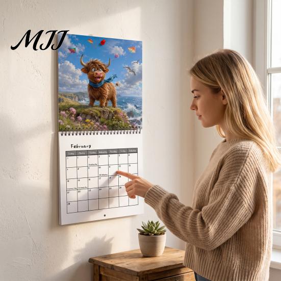 Large Grid Appointment Book 2027 Highland Cow Wall Calendar, 12-Month Adventure Themed Planner with Spiral Durable Coil Binding Calendar Binding,