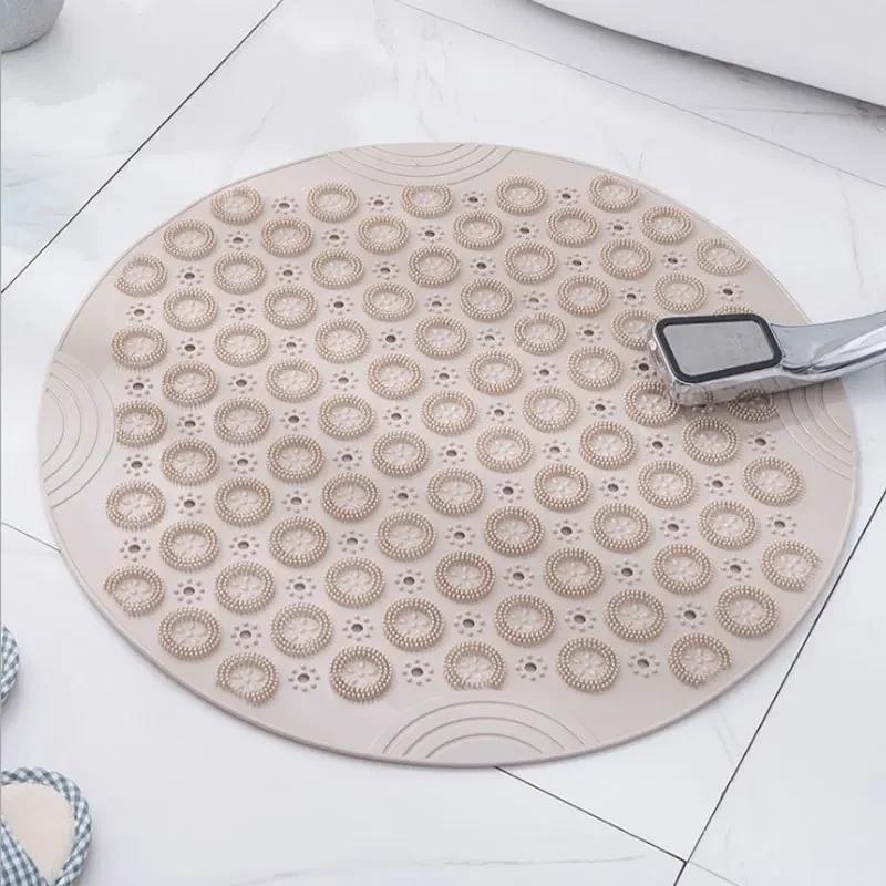 Bathroom Mat Anti-slip Sucker Round TPR Bath Mat with Drain Hole Silicone Bathing Rugs Foot Massage Pad Bathtub Soft Shower Mat