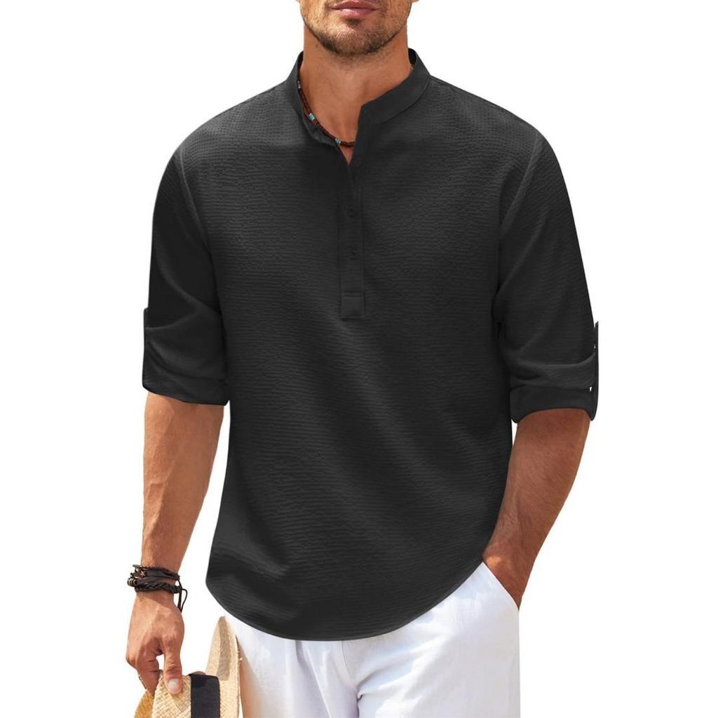Men's Shirt Long-sleeved Stand-up Collar Open Button Pineapple Plaid Shirt Men's Casual Shirt Top