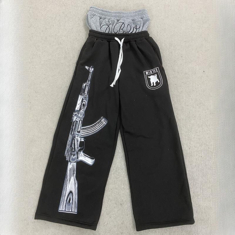 European and American Double Waisted Embroidered Street Folding Couple Sweatpants