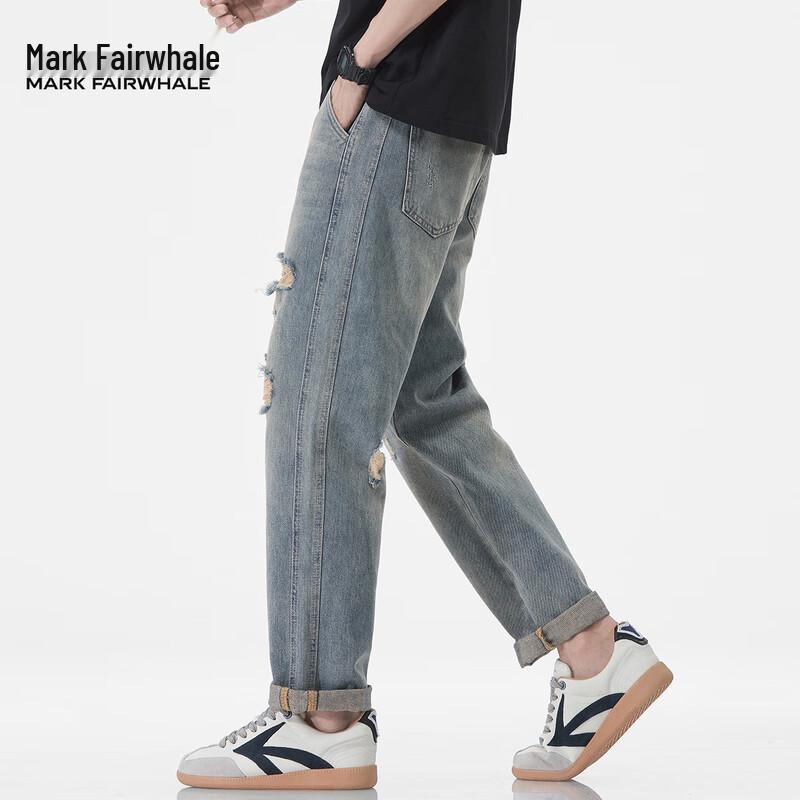 Mark Fairwhale Men's Distressed Loose Straight-Leg Cropped Jeans