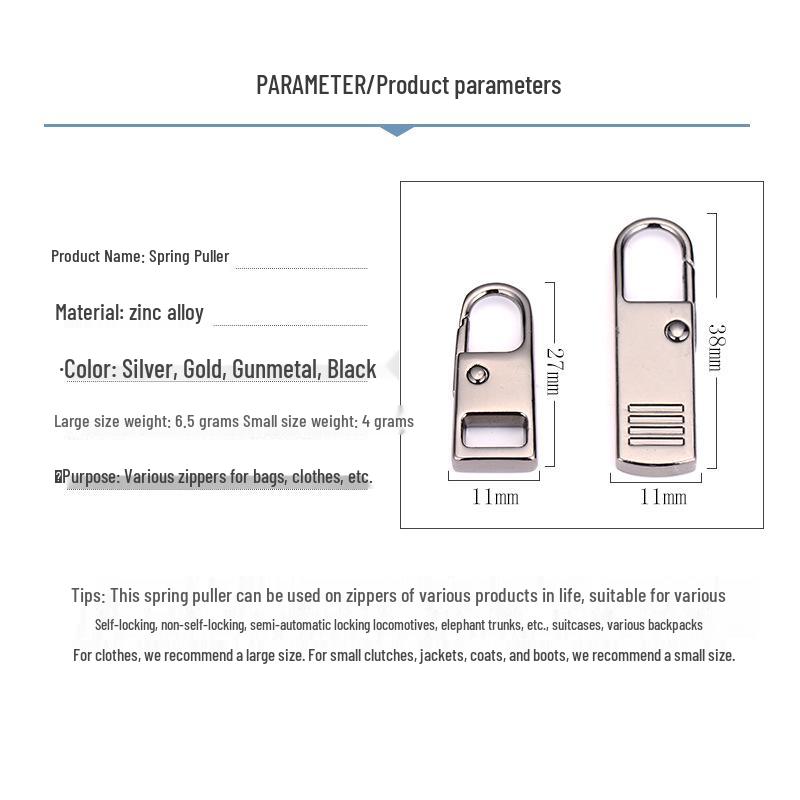 Tool-Free Removable Zipper Puller for Luggage, Bags, Jackets, Clothes, Shoes, & Boots with Metal Pendant Tab