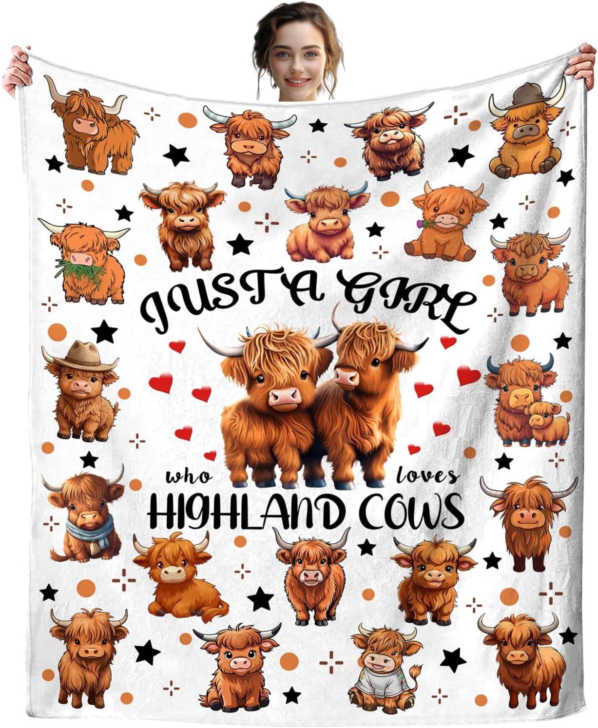 

1PC Throw Cute Highland Cow Flannel Blanket for Couch Bed Sofa Warm blankets Perfect Festival Gifts for a Girl Boy who Loves Cow 75cmx90cm