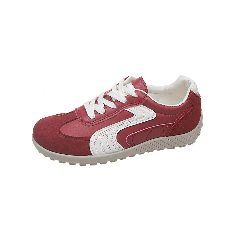 

Fashion Casual Sneakers Autumn New Round Toe Colorblock Front Lace-Up Soft Sole Non-Slip Wear-Resistant Flat Single Shoes 35 красный
