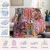 Pink Feline Collage Flannel Blanket Warm Soft Halloween Christmas Couch Warm Cozy Decorative Decor Gift for All Season