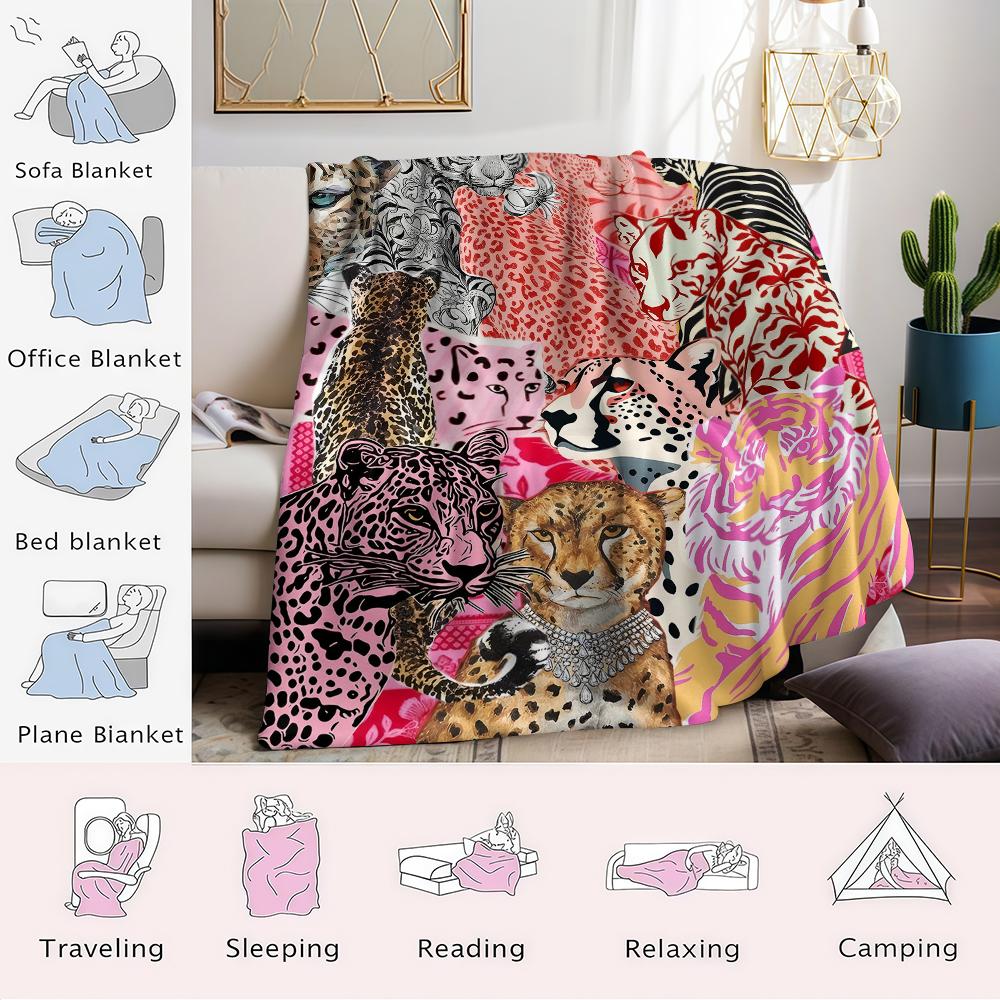 Pink Feline Collage Flannel Blanket Warm Soft Halloween Christmas Couch Warm Cozy Decorative Decor Gift for All Season